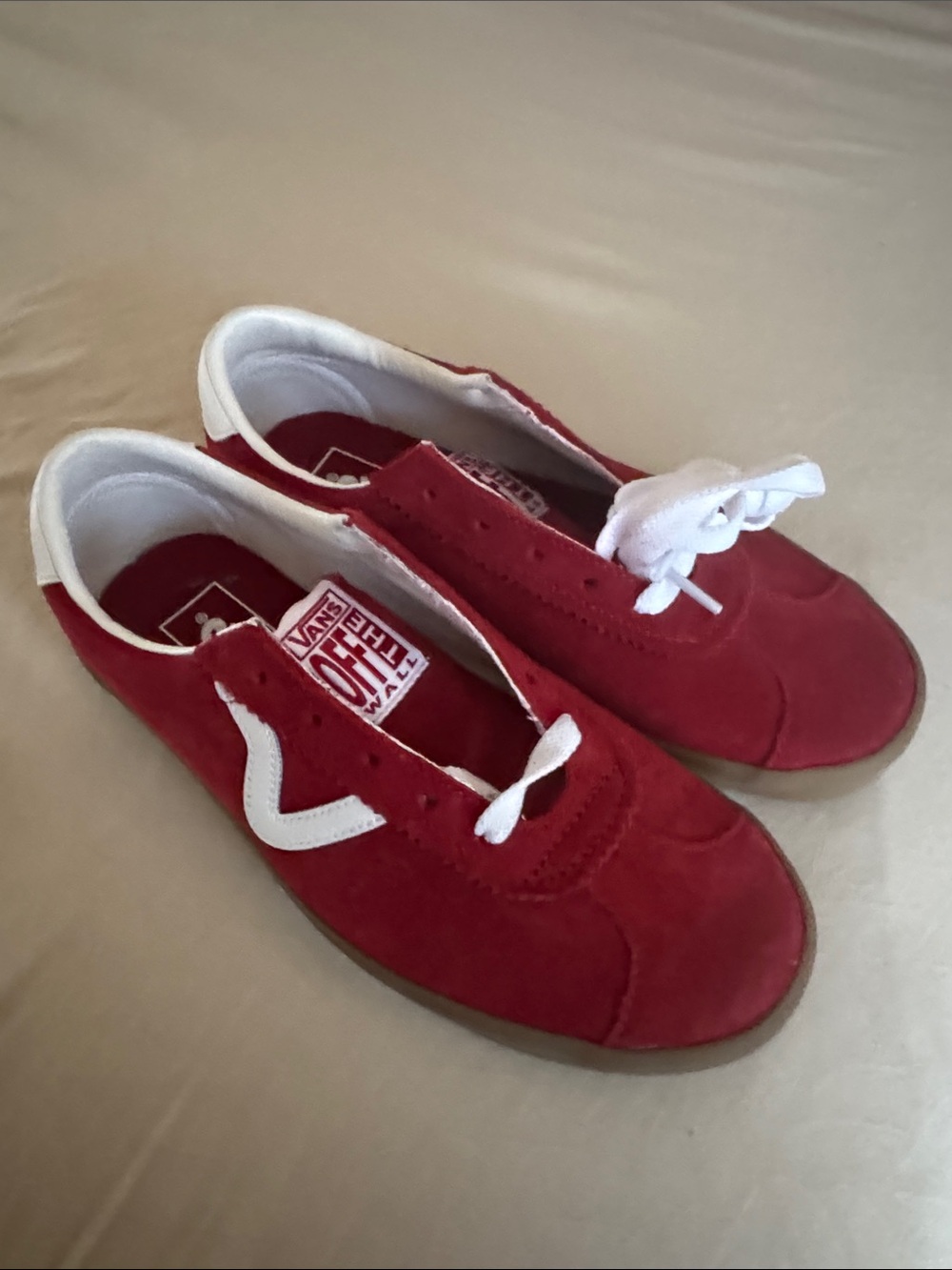 Vans women Red Suede Low-Top Sneakers with White Accents